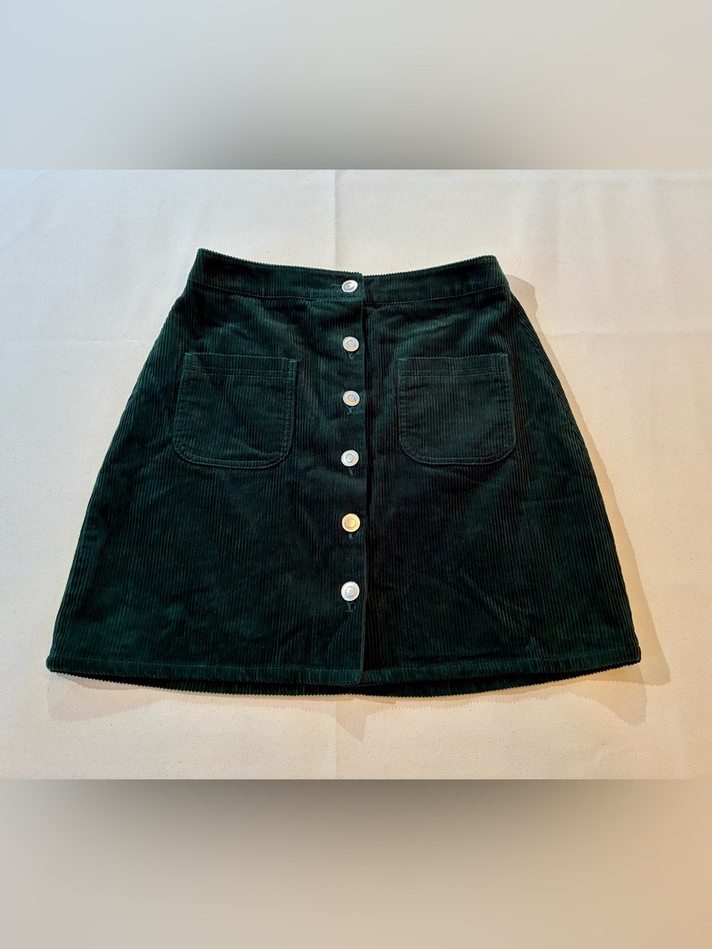 Twik Simons Vision Forest Green Corduroy Button-Front Mini Skirt Pockets XS